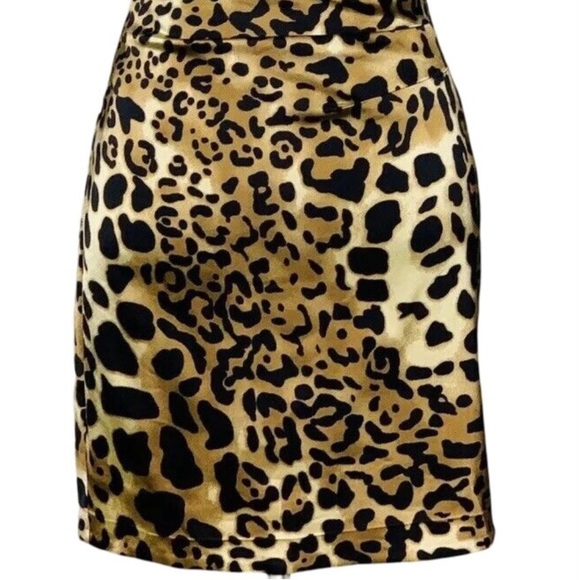 🐆 Caché, Vintage Wild Side Animal Print Satin Halter Dress - Picture 10 of 16